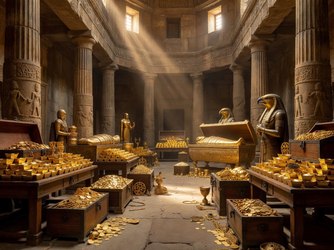 Golden ancient museum treasure chamber