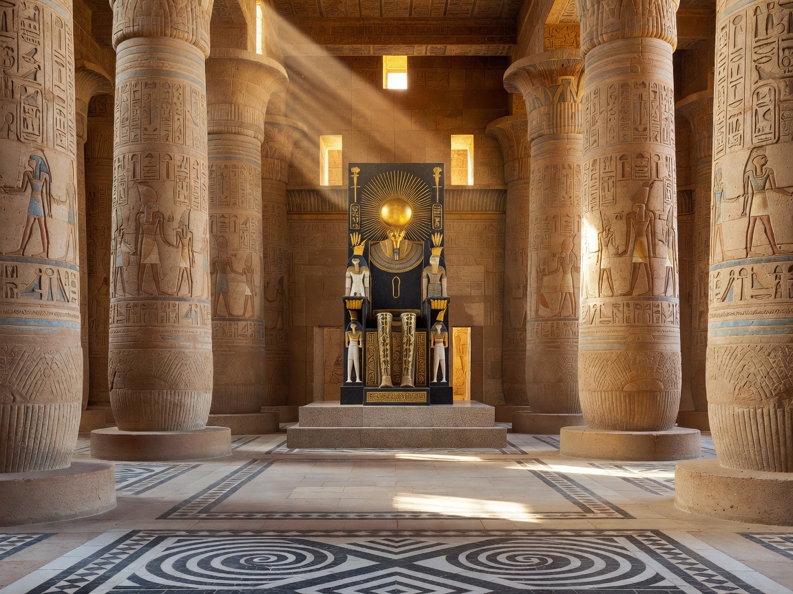 Royal Egyptian throne room with massive columns
